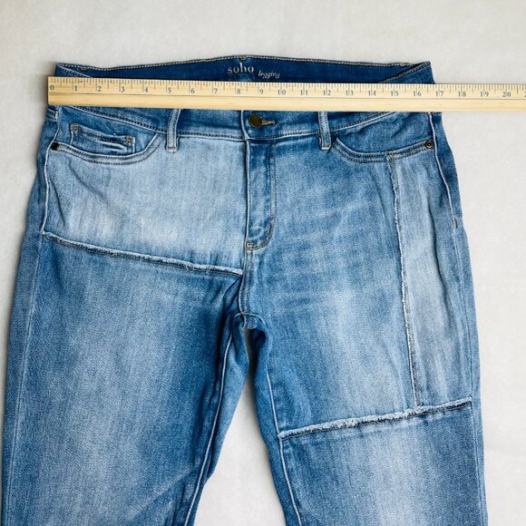 Soho Womens Blue Denim Patchwork Cross Over Straight Leg Legging Jeans Size 14 - Picture 2 of 10